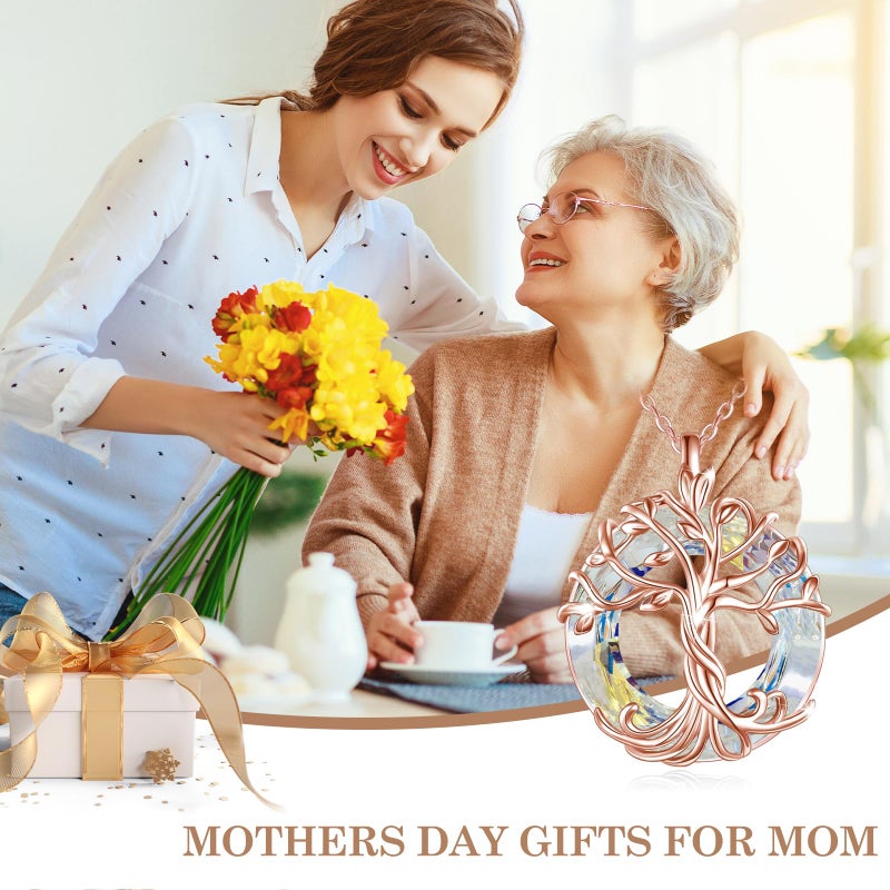 TOUPOP Tree of Life Necklace for Women Rose Gold Plated Sterling Silver Family Tree Pendant Irish Celtic Jewelry White Crystal Birthday Christmas Gifts for Mom Wife Her - Image 4